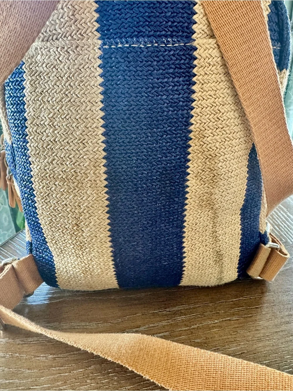 Vera Bradley Navy Strip Mini Straw Backpack Floral Flamingo Print Tropical Bag